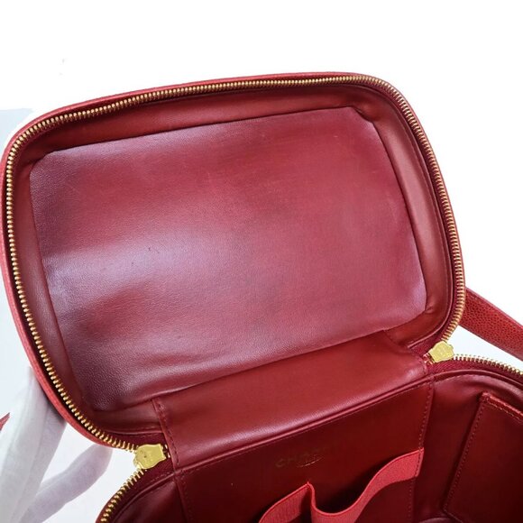 CHANEL CC Logo 2Way Vanity Hand Bag Caviar Skin Leather Red GHW Vintage - Picture 11 of 16